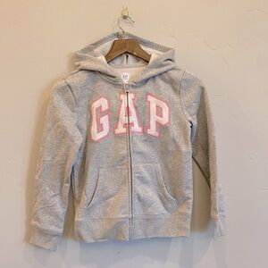 GAP Kids Heathered Grey Pink Logo Zip Up Hooded Sweatshirt